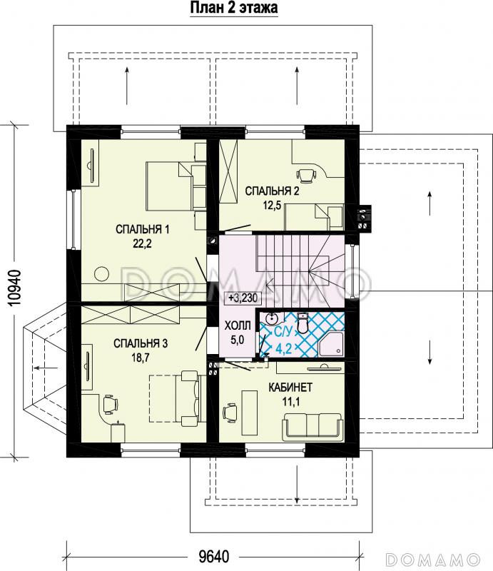 Проект двухэтажного газобетонного дома c пристроенным гаражом и котельной / План 2 этажа