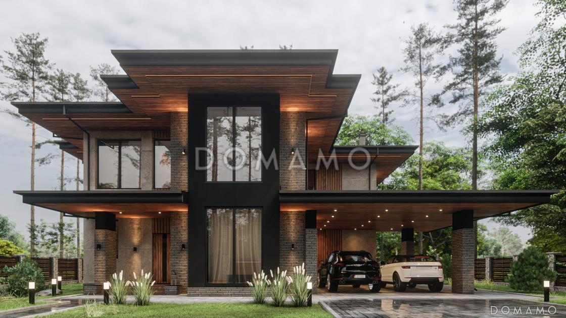 Проект двухэтажного дома из газобетона с мастер-спальней и верандой / 1