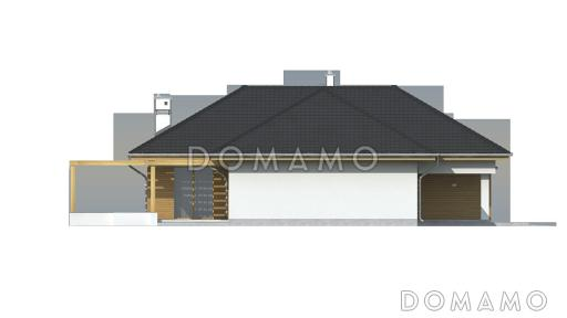 Проект одноэтажного дома из газобетона с просторной гостиной и гаражом на два автомобиля / Фасад 3