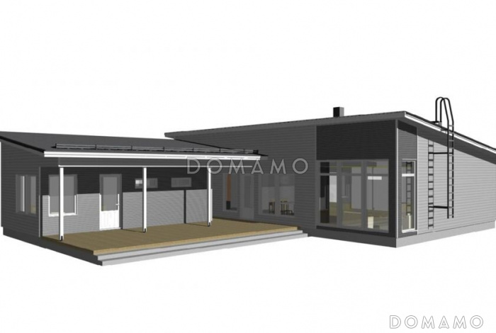Проект современного каркасного дома с односкатной крышей Проект современного каркасного дома с односкатной крышей