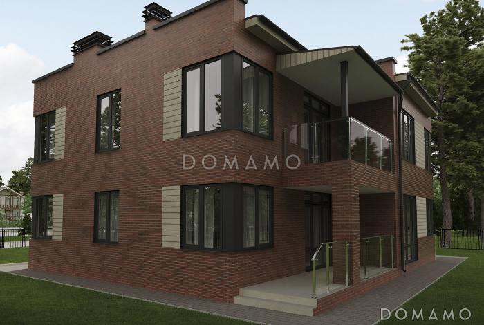 Проект двухэтажного кирпичного дома с двумя балконами на втором этаже Проект двухэтажного кирпичного дома с двумя балконами на втором этаже