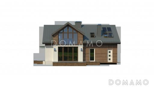 Проект одноэтажного мансардного дома из кирпича с гаражом и большим фронтонным окном / Фасад 4