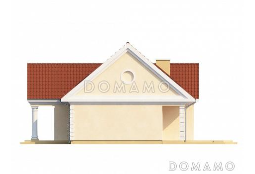 Проект просторного мансардного дома из кирпича с дополнительной спальней на первом этаже, с колоннами и фронтоном / Фасад 2