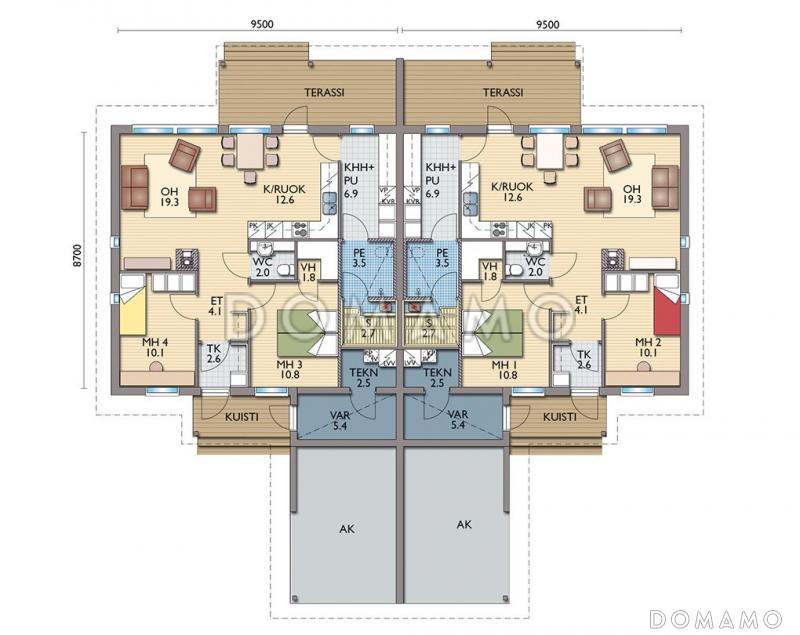 Проект дуплексного дома в скандинавском стиле / План 1 этажа