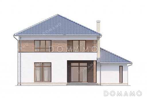 Проект двухэтажного дома с террасой, гаражом и балконом / Фасад 4