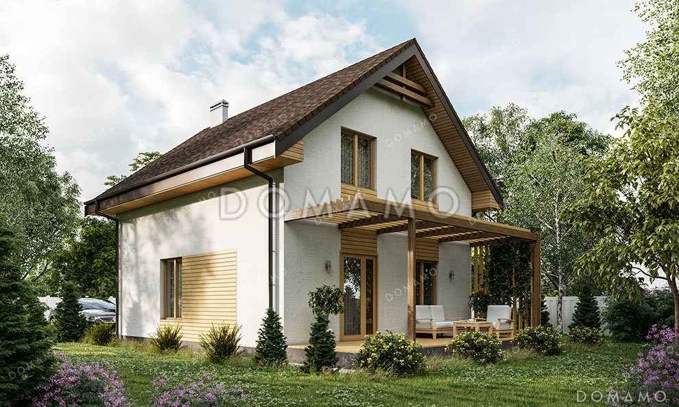 Проект одноэтажного дома с мансардой и террасой / 1