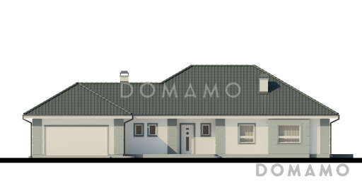 Проект одноэтажного дома из кирпича с просторной гостиной и с большим пристроенным гаражом / Фасад 3