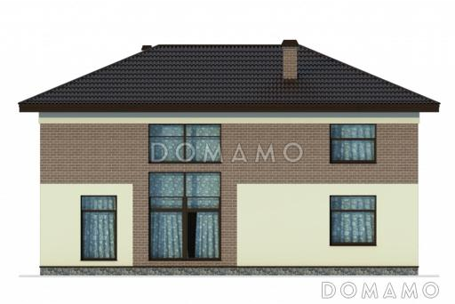 Проект двухэтажного коттеджа с контрофорсной стеной крыльца и вторым светом / Фасад 2