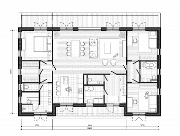Проект дома из ж/б панелей с сауной и комбинированным фасадом SP-143-1 / План 1 этажа