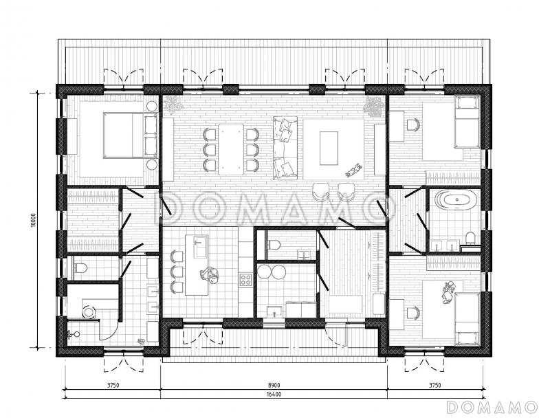 Проект дома из ж/б панелей с сауной и комбинированным фасадом SP-143-1 / План 1 этажа