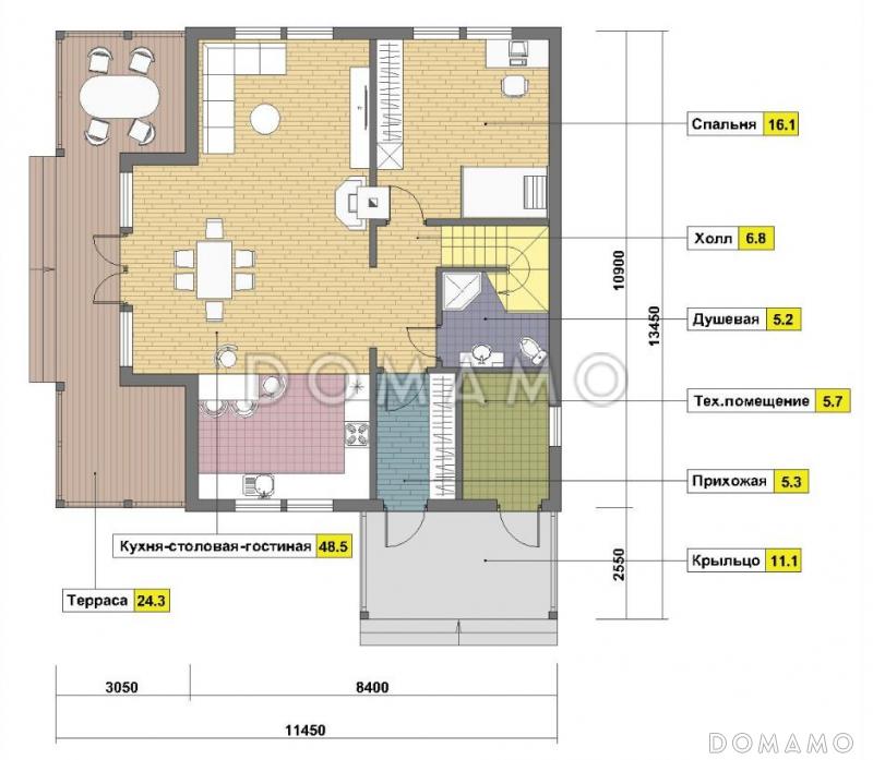 Проект каркасного дома с мансардой / План 1 этажа Проект каркасного дома с мансардой / План 1 этажа