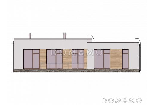 Проект одноэтажного дома с плоской крышей и длинной террасой / Фасад 3