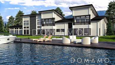 Проект двухэтажного дома мз клееного бруса с бассейном, джакузи, зоной отдыха, сауной, постирочной и душевой комнатой