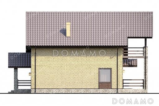 Проект дома с гаражом, тремя спальнями на мансарде и широким балконом / Фасад 2