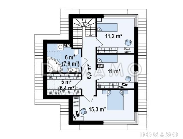 Проект компактного двухэтажного дома из кирпича с тремя спальнями / План 2 этажа
