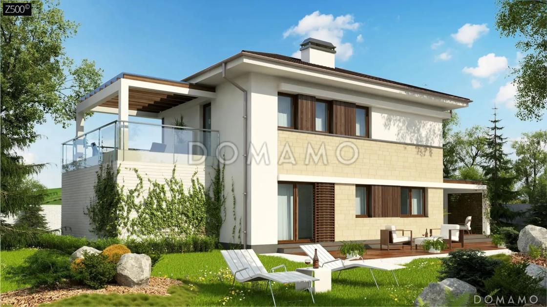 Проект дома из кирпича с уютной гостиной, 3 спальнями и террасой на втором этаже / 1