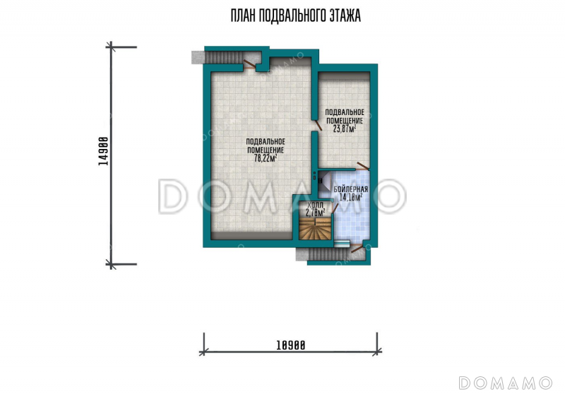 Проект одноэтажного дома с просторной террасой и навесом для автомобиля / План цокольного этажа