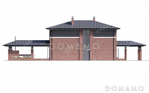 Проект двухэтажного дома с подвалом и навесом для авто / Фасад 3