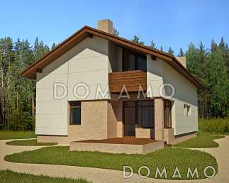 Проект загородного дома из панелей СИП с открытой террасой, небольшой кухонной зоной, вторым светом, балконом и лоджией