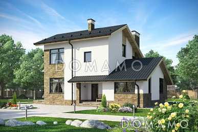 Загородный дом из СИП панелей с кухней-столовой, сауной, спальней на первом этаже, террасой