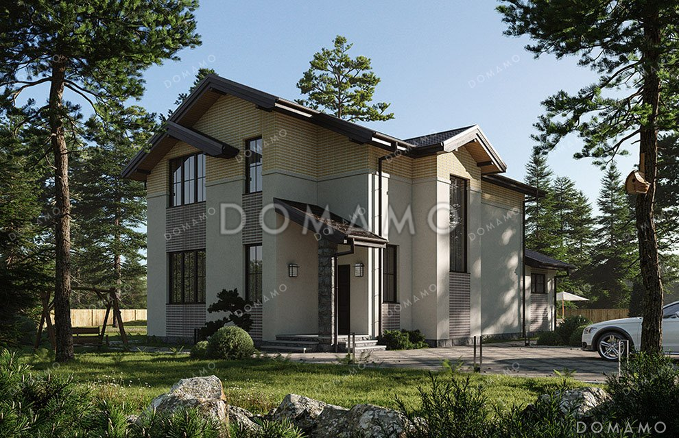 Проект одноэтажного дома с мансардой и террасой / 1