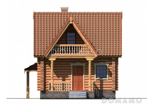 Проект бани с мансардой в русском стиле / Фасад 1