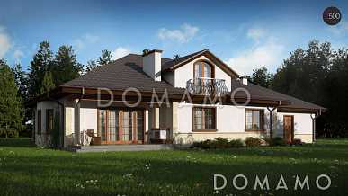 Проект одноэтажного дома из газобетона с мансардой и балконом и гаражом на два автомобиля