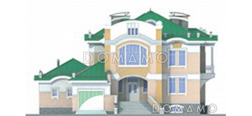 Проект коттеджа с двусветной гостиной, отдельным бассейном и гаражом / Фасад 3