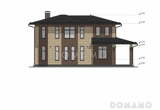 Проект двухэтажного дома с облицовкой камнем в стиле Райт S-221 / Фасад 2