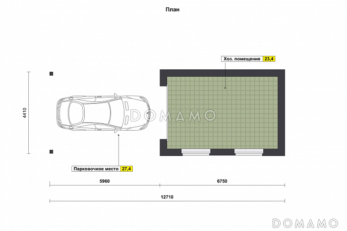 Проект хозблока с навесом для автомобиля / План 1 этажа