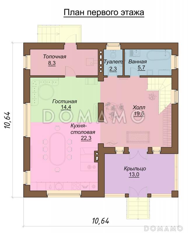 Проект одноэтажного дома с просторной мастерской на мансардном этаже / План #1