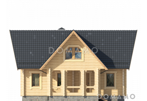 Проект небольшого дома из оцилиндрованного бревна с сауной / Фасад 1