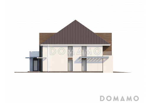 Проект большого комфортабельного двухэтажного дома из кирпича с пятью комнатами, спортзалом и вторым светом над просторной гостиной / Фасад 2