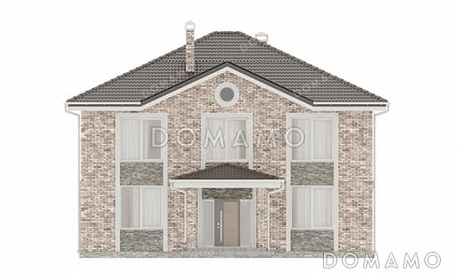 Проект двухэтажного дома с застекленной террасой и 5 спальнями / Фасад 3
