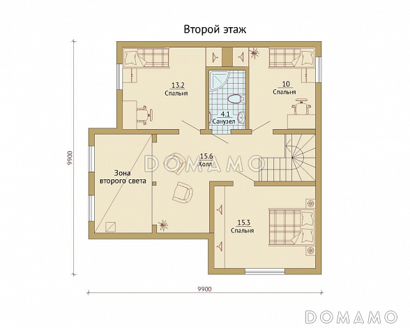 Проект каркасного дома с гаражом для одной машины / План мансардного этажа