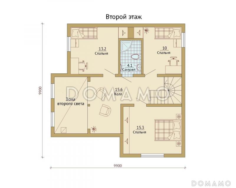 Проект каркасного дома с гаражом для одной машины / План мансардного этажа