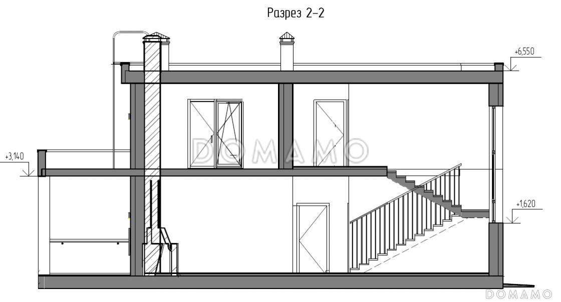 Проект двухэтажного дома с плоской крышей, изолированной кухней-столовой, гостиной с выходом на террасу, гостевой комнатой / 4