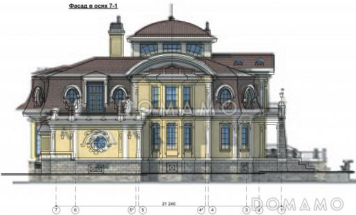 Проект парадного коттеджа с красивым холлом и террасой / Фасад 3