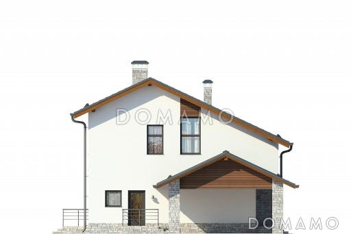 Проект дома с гаражом на одну машину, большой террасой, кабинетом / Фасад 4