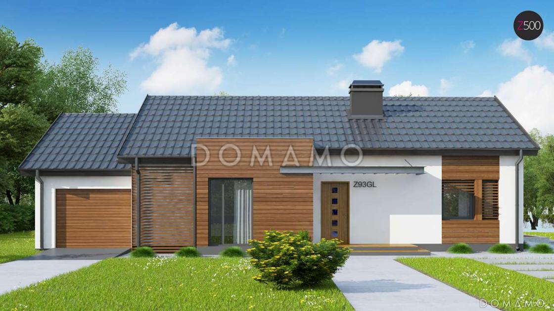 Проект одноэтажного дома из газобетона с современными фасадами, эркерами и гаражом / 3