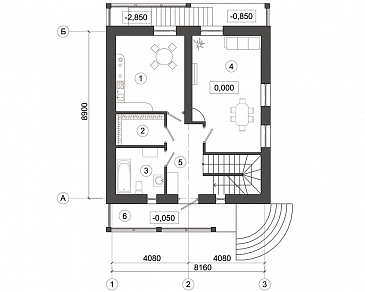 Проект дома с верандой и мансардным этажом / План 1 этажа Проект дома с верандой и мансардным этажом / План 1 этажа