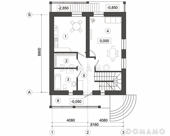 Проект дома с верандой и мансардным этажом / План 1 этажа Проект дома с верандой и мансардным этажом / План 1 этажа
