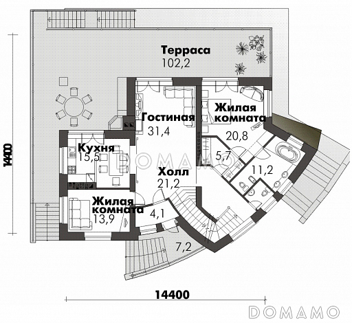Дом оригинальной формы / План 1 этажа Дом оригинальной формы / План 1 этажа