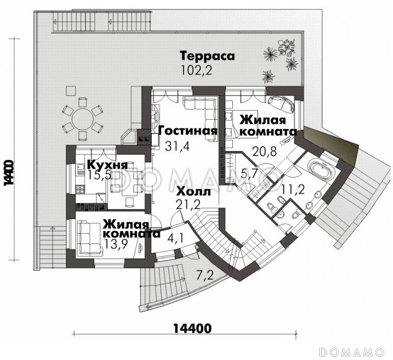 Дом оригинальной формы / План 1 этажа Дом оригинальной формы / План 1 этажа