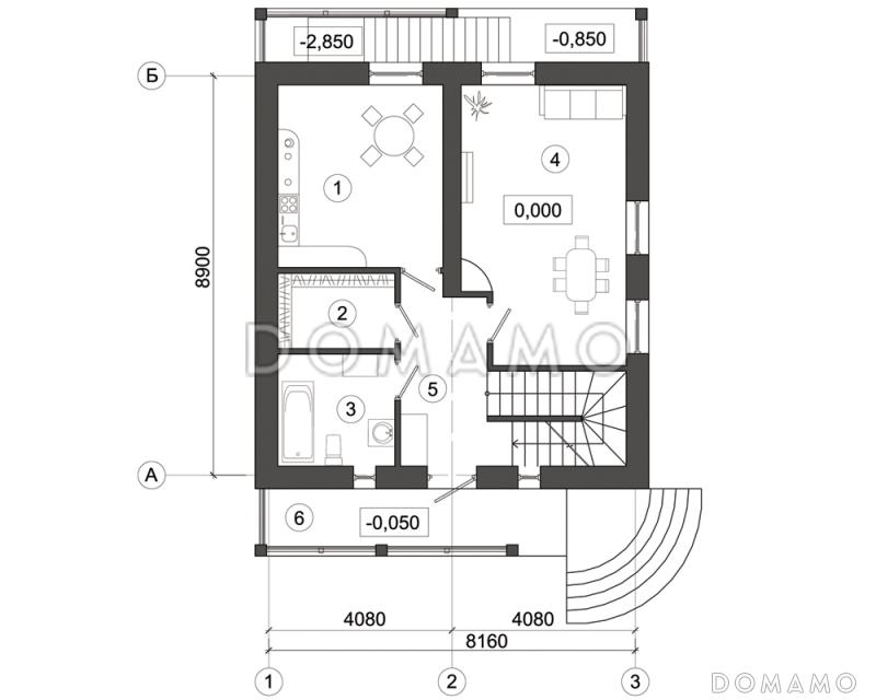Проект дома с верандой и мансардным этажом / План 1 этажа