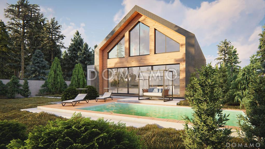 Проект загородного дома с панорамным остеклением, кабинетом, просторной гостиной, гаражом на 2 машины / 4