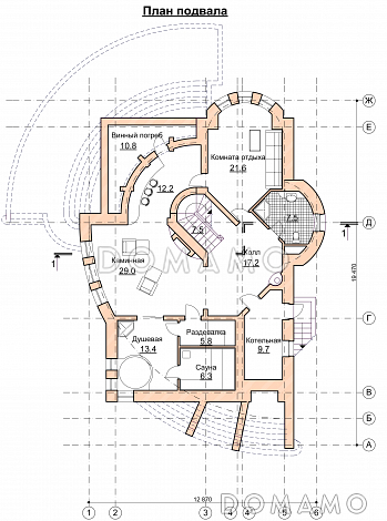 Проект современного дома с мансардным и цокольным этажом / План цокольного этажа Проект современного дома с мансардным и цокольным этажом / План цокольного этажа