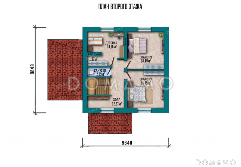 Проект дома с сауной и навесом для авто / План мансардного этажа