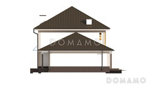 Проект двухэтажного дома из кирпича с эркером и балконом над ним, с тремя спальнями, кабинетом и двухместным гаражом / Фасад 4