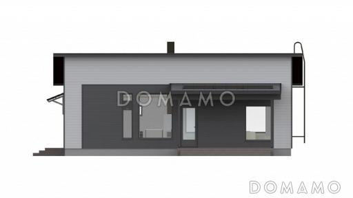 Проект компактного одноэтажного каркасного дома с двумя спальнями / Фасад 1 Проект компактного одноэтажного каркасного дома с двумя спальнями / Фасад 1